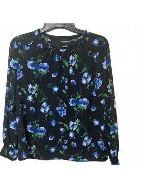 Liz Claiborne Women's Black Floral Long Sleeve Romantic Cottagecore Top Small